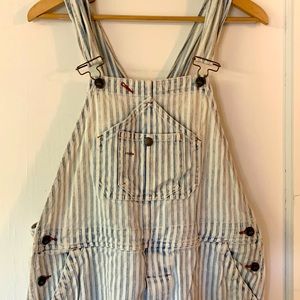 Faherty Topsail striped overalls. Cotton denim. Size L / EUC